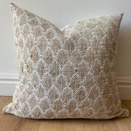 Authentic Indian Block Print Floral Fabric White Light Brown Beige Pillow Cover Cozy Textural Available Multiple Sizes Lodge Modern Scandi - thumbnail 2