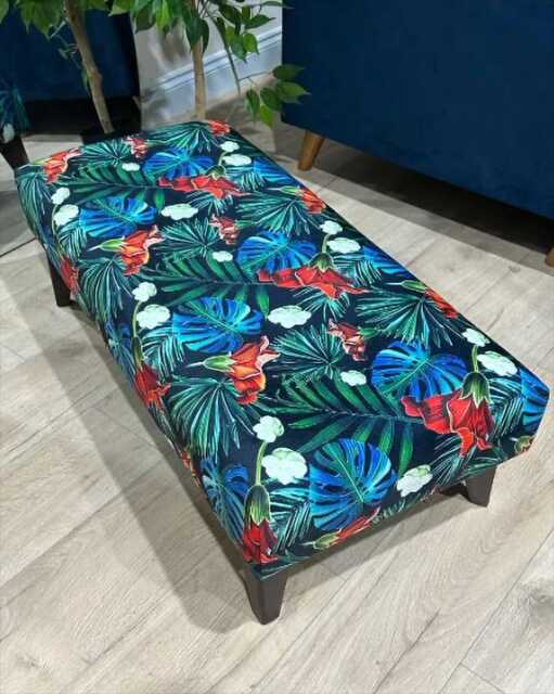 Floral Jungle Velvet Footstool Plush Ottoman Bench - image 1