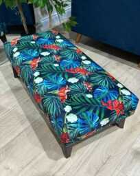 Floral Jungle Velvet Footstool Plush Ottoman Bench - thumbnail 1