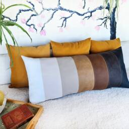 Faux Leather Lumbar Pillow Cover Autumn Decor, Waste-Free Design - 16x37 Inch - thumbnail 2