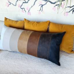 Faux Leather Lumbar Pillow Cover Autumn Decor, Waste-Free Design - 16x37 Inch - thumbnail 3