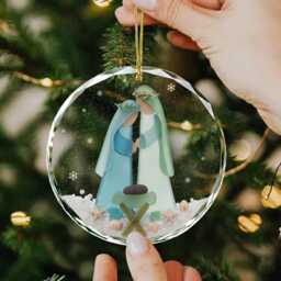 Nativity Christmas Seaglass Ornament, Scene Glass Christian Gift, Jesus Birth Holy Keepsake - thumbnail 4