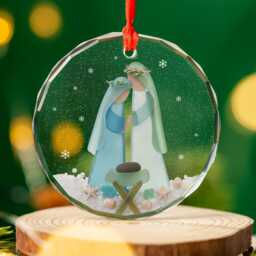 Nativity Christmas Seaglass Ornament, Scene Glass Christian Gift, Jesus Birth Holy Keepsake