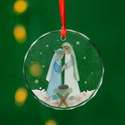 Nativity Christmas Seaglass Ornament, Scene Glass Christian Gift, Jesus Birth Holy Keepsake - thumbnail 2
