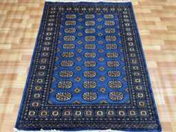 4x6 Denim Blue Bokhara Rug - Washable Kitchen Woolen Living Room Hand Knotted Wall Turkish - thumbnail 1