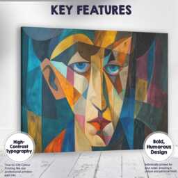 Blue Eyed Cubist Face Modern Geometric Portrait Painting Canvas Wall Art Print Decor Picture Ready To Hang - thumbnail 1
