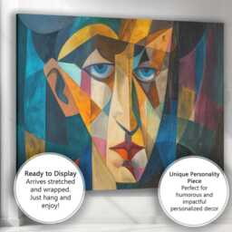 Blue Eyed Cubist Face Modern Geometric Portrait Painting Canvas Wall Art Print Decor Picture Ready To Hang - thumbnail 3