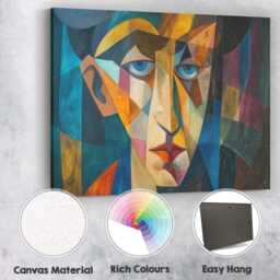 Blue Eyed Cubist Face Modern Geometric Portrait Painting Canvas Wall Art Print Decor Picture Ready To Hang - thumbnail 2