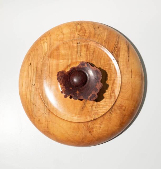 Handcrafted, Wood Turned Large Maple Bowl With Jarrah Centerpiece - Unique Wall Art Decor 0959C - image 1