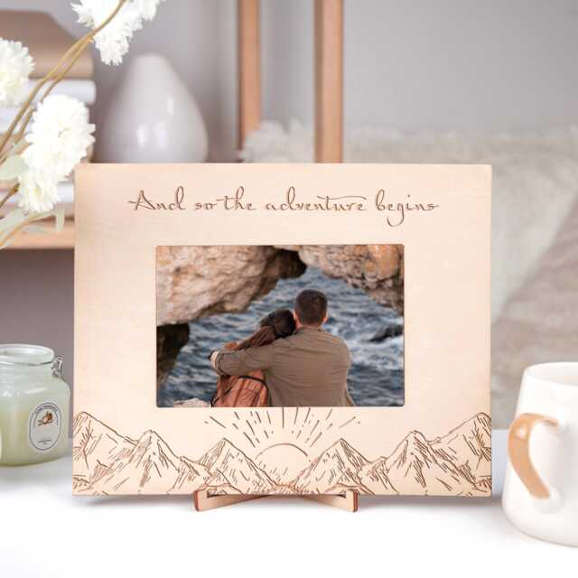 Personalized Photo Frame Gift For Travelers & So The Adventures Begin Mountain Picture Engraved Birthday Wood Home Decor - image 1