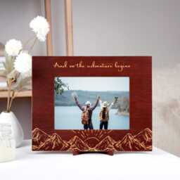 Personalized Photo Frame Gift For Travelers & So The Adventures Begin Mountain Picture Engraved Birthday Wood Home Decor - thumbnail 3