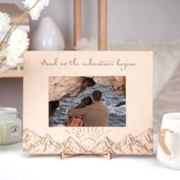 Personalized Photo Frame Gift For Travelers & So The Adventures Begin Mountain Picture Engraved Birthday Wood Home Decor - thumbnail 1