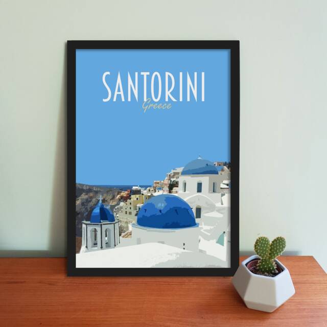 Santorini Travel Poster - Retro Vintage Style Greece Art Print, Artwork, Homeware, Postcard, Athens Travel Print - image 1