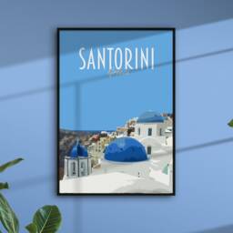 Santorini Travel Poster - Retro Vintage Style Greece Art Print, Artwork, Homeware, Postcard, Athens Travel Print - thumbnail 3
