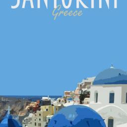 Santorini Travel Poster - Retro Vintage Style Greece Art Print, Artwork, Homeware, Postcard, Athens Travel Print - thumbnail 2