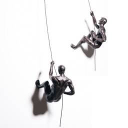 Large X6 Climbing Men Sculptures Custom Bronze Rose-Gold Black Colour Climbers Abseiling - Hanging On Wire Ornaments Wall Figure - thumbnail 3