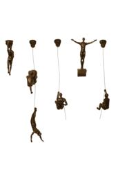 Large X6 Climbing Men Sculptures Custom Bronze Rose-Gold Black Colour Climbers Abseiling - Hanging On Wire Ornaments Wall Figure - thumbnail 1