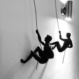 Large X6 Climbing Men Sculptures Custom Bronze Rose-Gold Black Colour Climbers Abseiling - Hanging On Wire Ornaments Wall Figure - thumbnail 2