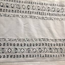 "White Lace Unlined Valance Antique Hand Worked Embroidery Curtain Topper 16"" X 68" - thumbnail 2