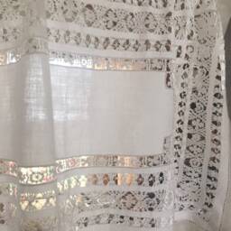 "White Lace Unlined Valance Antique Hand Worked Embroidery Curtain Topper 16"" X 68" - thumbnail 3