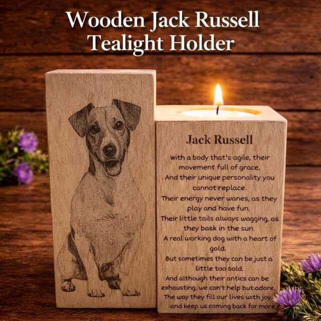 Wooden Jack Russell Tealight Holder, Hand-Carved Dog Memorial Keepsake - image 1