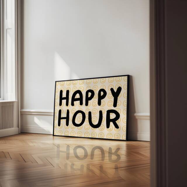Happy Hour Unframed Print - Faces Poster Hand Drawn Art Positive Smile Funky Posters Kitchen Prints Decor Living Room - image 1