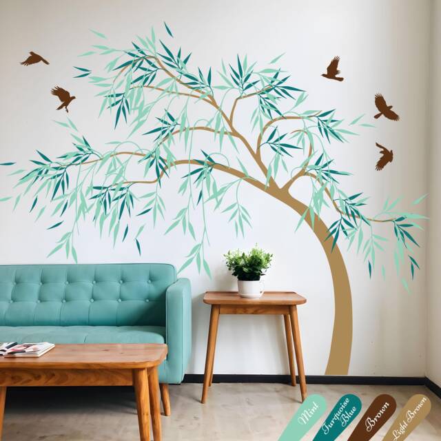 Dining Room Wall Decoration, Hallway Tree Decals, Area Decor, Apartment Large With Birds Kw028_2 - image 1