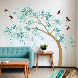 Dining Room Wall Decoration, Hallway Tree Decals, Area Decor, Apartment Large With Birds Kw028_2 - thumbnail 1