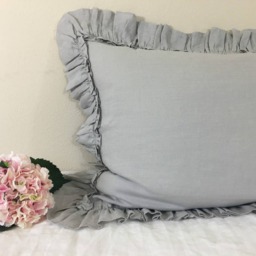 Vintage Ruffle Pillow Covers in Stone Grey Linen, Grey Ruffle Euro Sham Covers, 16x16, 20x20, 24x24, 26x26, 28x28 - thumbnail 3