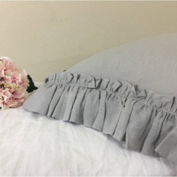 Vintage Ruffle Pillow Covers in Stone Grey Linen, Grey Ruffle Euro Sham Covers, 16x16, 20x20, 24x24, 26x26, 28x28 - thumbnail 2