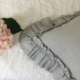 Vintage Ruffle Pillow Covers in Stone Grey Linen, Grey Ruffle Euro Sham Covers, 16x16, 20x20, 24x24, 26x26, 28x28 - thumbnail 4