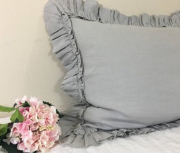 Vintage Ruffle Pillow Covers in Stone Grey Linen, Grey Ruffle Euro Sham Covers, 16x16, 20x20, 24x24, 26x26, 28x28