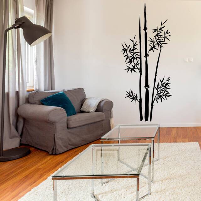 Bamboo Wall Vinyl Sticker - Large Art Decor Stalk Set Door Home Design Decal Black Leaf Diy Adhesive Tropic Mural - image 1