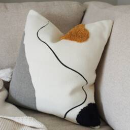 Cream Boho Throw Pillow Tufted Woven Cotton Cushion Cover - 45x45cm - thumbnail 2