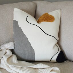 Cream Boho Throw Pillow Tufted Woven Cotton Cushion Cover - 45x45cm - thumbnail 3