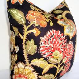 Black Chinoiserie Floral Pillow Cover, Red Exotic Flower Accent - thumbnail 4