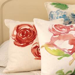 Cushion Cover in Linen, Flowers, Water Color Original, Digital Printed - thumbnail 3