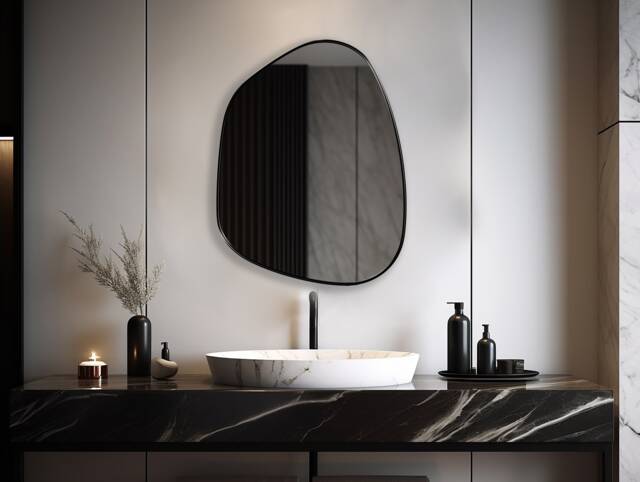 Black Framed Asymmetrical Mirror, Wall Irregular Wavy Powder Room Mirror - A Statement Piece For Your Home - image 1