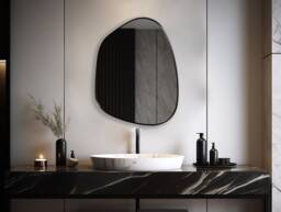 Black Framed Asymmetrical Mirror, Wall Irregular Wavy Powder Room Mirror - A Statement Piece For Your Home