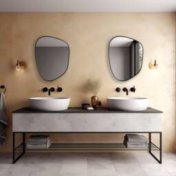 Black Framed Asymmetrical Mirror, Wall Irregular Wavy Powder Room Mirror - A Statement Piece For Your Home - thumbnail 3