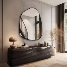 Black Framed Asymmetrical Mirror, Wall Irregular Wavy Powder Room Mirror - A Statement Piece For Your Home - thumbnail 2