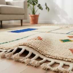 Handmade Wool Berber Rug - Cream Geometric Beni Ourain Style Boho Area - thumbnail 4