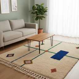 Handmade Wool Berber Rug - Cream Geometric Beni Ourain Style Boho Area - thumbnail 3