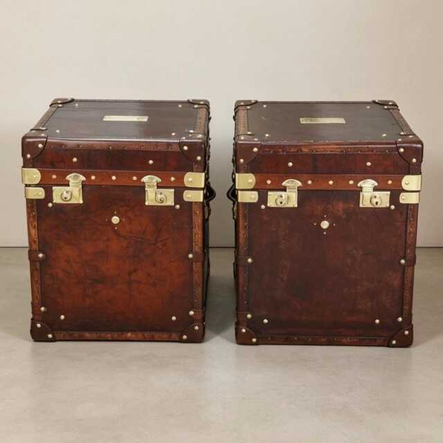 Leather Campaign Chest - Reclaimed Hide Handmade in England Brass Fittings Matching Pair - image 1