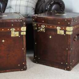 Leather Campaign Chest - Reclaimed Hide Handmade in England Brass Fittings Matching Pair - thumbnail 4