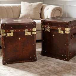 Leather Campaign Chest - Reclaimed Hide Handmade in England Brass Fittings Matching Pair - thumbnail 2