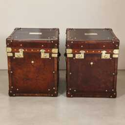 Leather Campaign Chest - Reclaimed Hide Handmade in England Brass Fittings Matching Pair - thumbnail 1
