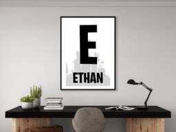Gaming Room Black & Grey Initial Name - Personalised Print Custom Boys Girls Decor Gift Bespoke A5 A4 A3 Framed - thumbnail 1