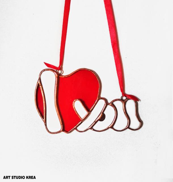 I Love You Stained Glass Suncather Decoration Valentines Day Glass, Ornament, Window Decoration, Wall Hanging, Home Decor Gift - image 1