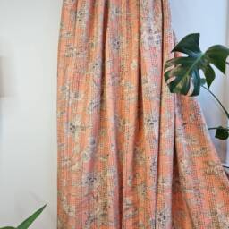 Kantha Stitch Pure Cotton Reversible Bed/Sofa Throw King Size Handmade Floral Indian Dohar Elegant Spring Pastel Peach Botanical Bloom - thumbnail 2
